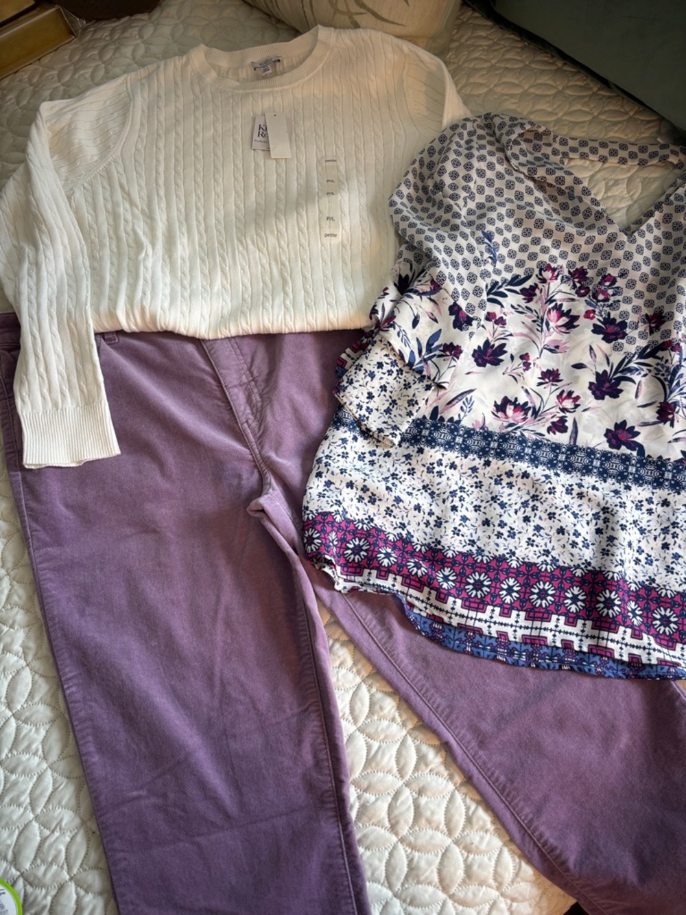 Pretty in Purple Bundle Talbots Pants-12 Kim Roger’s White Top-L Floral Top-M